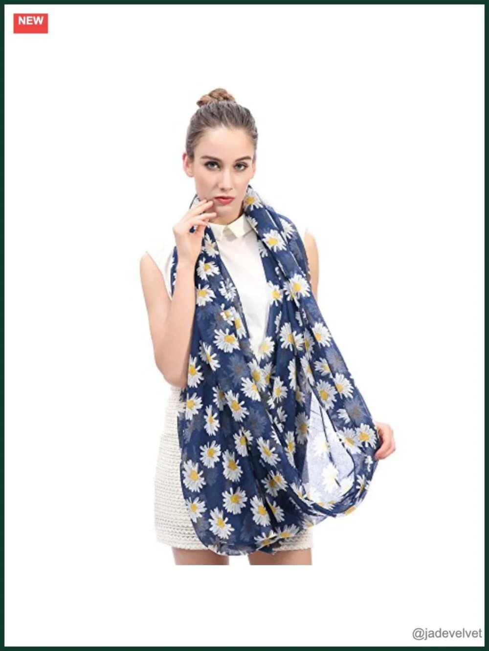 Lightweight Daisy Floral Print Infinity Scarf Fashion Wrap
